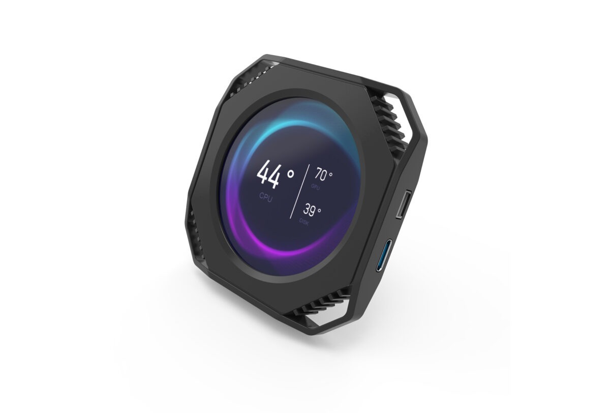 MIRABOX-DR21 2.1" LCD SECONDARY SCREEN MINI DISPLAY DR21 Mini Screen 2.1-Inch Type-C LCD Water-Cooling Auxiliary Display With 480×480 Resolution, USB One-Wire Link, IPS Metal Build, 1000+ Themes, Dynamic Video, DIY Carousel & Win7+ Support | BLACK ~ MIRABOX-DR21 