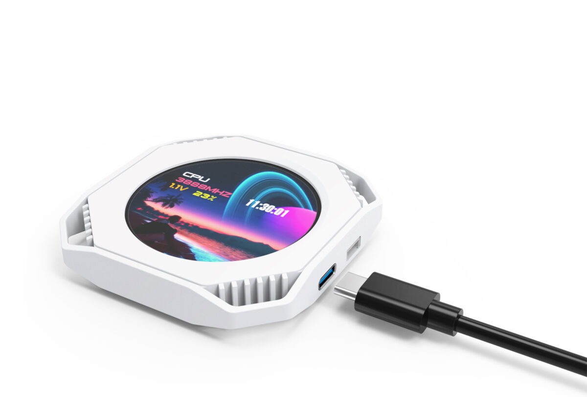 MIRABOX-DR21 2.1" LCD SECONDARY SCREEN MINI DISPLAY DR21 Mini Screen 2.1-Inch Type-C LCD Water-Cooling Auxiliary Display With 480×480 Resolution, USB One-Wire Link, IPS Metal Build, 1000+ Themes, Dynamic Video, DIY Carousel & Win7+ Support | BLACK ~ MIRABOX-DR21