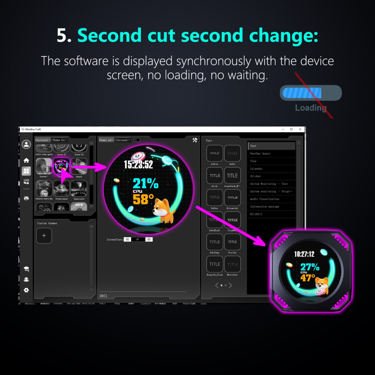 MIRABOX-DR21 2.1" LCD SECONDARY SCREEN MINI DISPLAY DR21 Mini Screen 2.1-Inch Type-C LCD Water-Cooling Auxiliary Display With 480×480 Resolution, USB One-Wire Link, IPS Metal Build, 1000+ Themes, Dynamic Video, DIY Carousel & Win7+ Support | BLACK ~ MIRABOX-DR21 