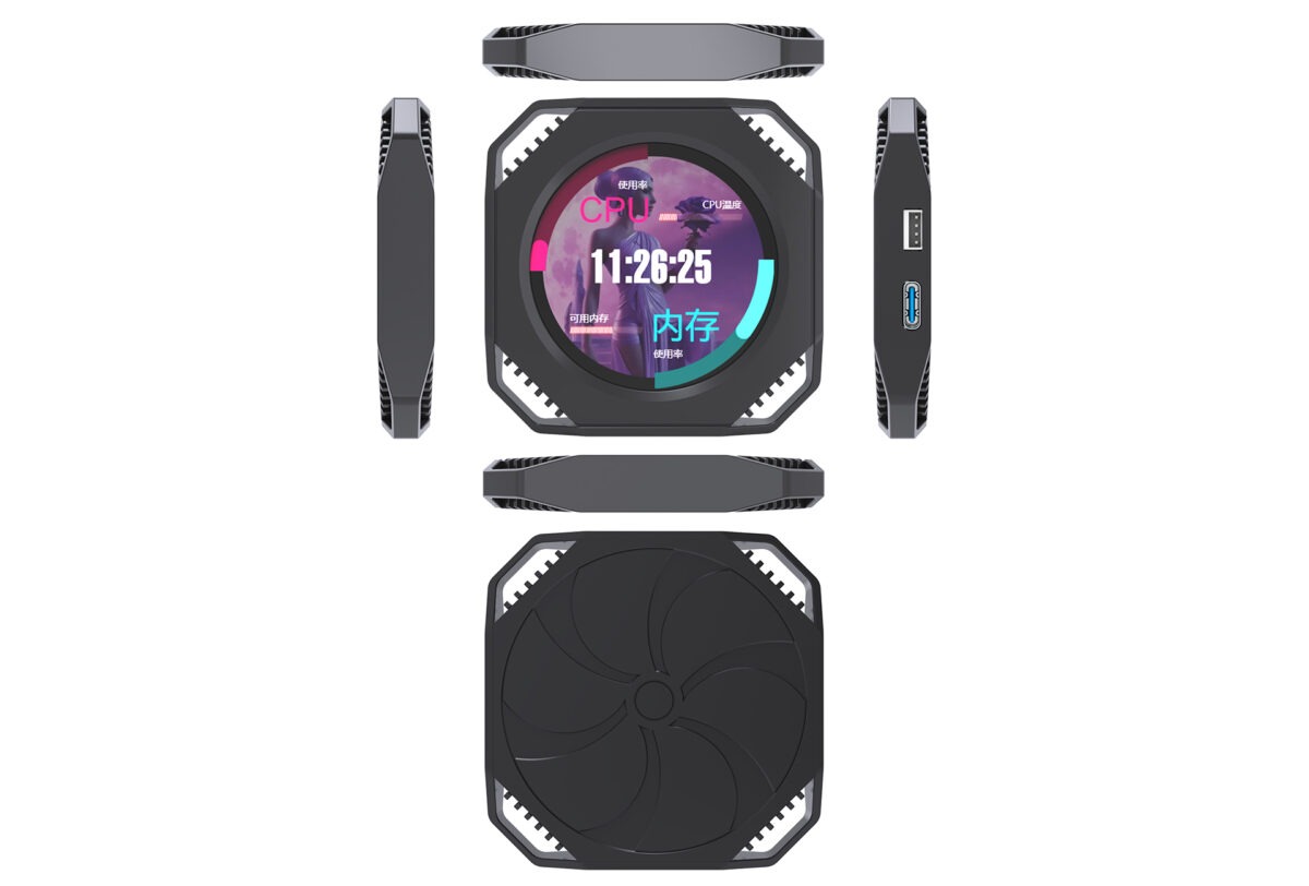 MIRABOX-DR21 2.1" LCD SECONDARY SCREEN MINI DISPLAY DR21 Mini Screen 2.1-Inch Type-C LCD Water-Cooling Auxiliary Display With 480×480 Resolution, USB One-Wire Link, IPS Metal Build, 1000+ Themes, Dynamic Video, DIY Carousel & Win7+ Support | BLACK ~ MIRABOX-DR21 