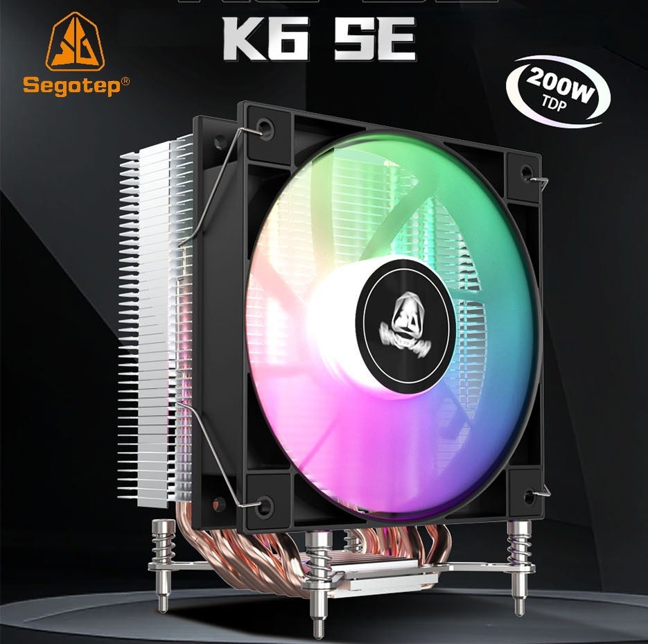 Segotep K6 SE Black ARGB CPU Air Cooler with 120mm Pre-Locked ARGB Fan, 6×6mm Copper Heat Pipes, Offset Heat Pipe Design, 145mm Tower, Quiet 28.6dB Operation, Intel LGA115X/1200/1700/1851 Compatible