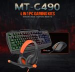 MEETION C490 4-in-1 PC Gaming Kit – USB Backlit Keyboard (US/Arabic), 2400DPI Mouse, 3.5mm Stereo Headset & Anti-Slip Mouse Pad – Ergonomic, Durable & Plug-and-Play Combo