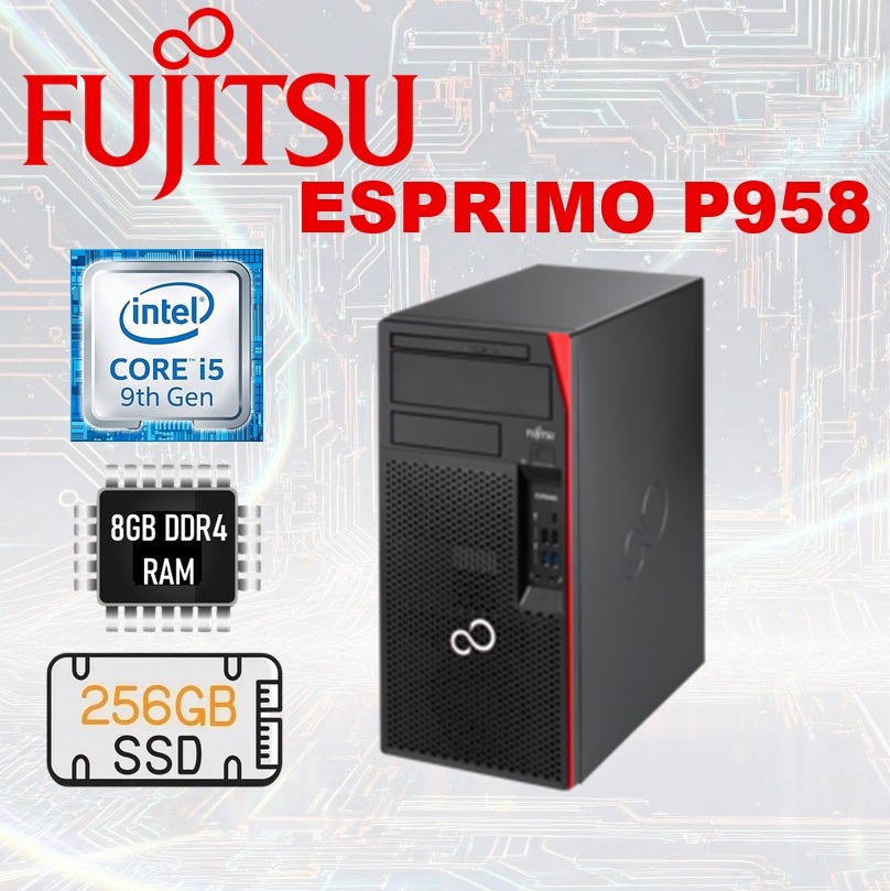 FUJITSU-P958-USED FUJITSU P958 I5-9TH 8GB RAM/256GB SSD-BLACK FUJITSU Desktop ESPRIMO P958 : Intel® Core i5-9500 - 8GB DDR4 RAM - 256GB SSD | USED