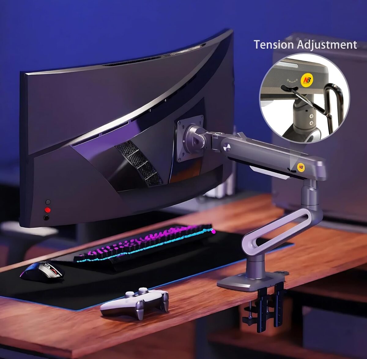 NB-A6 NB A6 Gaming Monitor Arm – Supports 27" to 50" NB A6 Gaming Monitor Arm For 27″–50″ Flat - Ultrawide - Curved Displays ; 18KG Max Load ; 360° Rotation ; Mechanical Spring ; Ergonomic Design ; C-Clamp & Grommet Mount With Cable Management