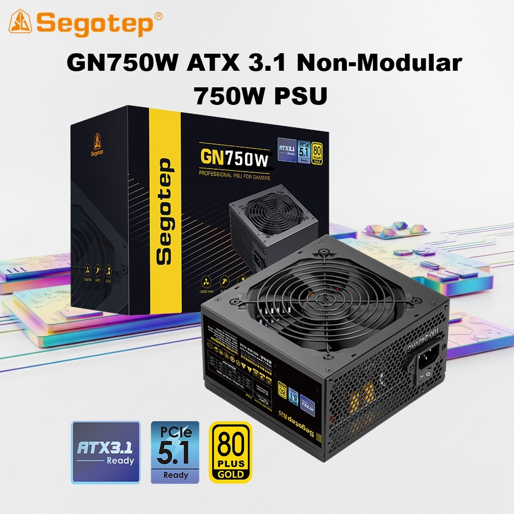 GN750W-ATX-3.1 SEGOTEP GN750W 750W ATX 3.1 GOLD 80PLUS NON MODULAR POWERSUPPLY-BLACK Segotep GN750W ATX 3.1 PCIe 5.1 750W 80 Plus Gold Power Supply With Native 16-Pin 450W 12VHPWR Cable, LLC+DC-DC Platform, 120mm Hydraulic Fan, Full Voltage Protection  | BLACK