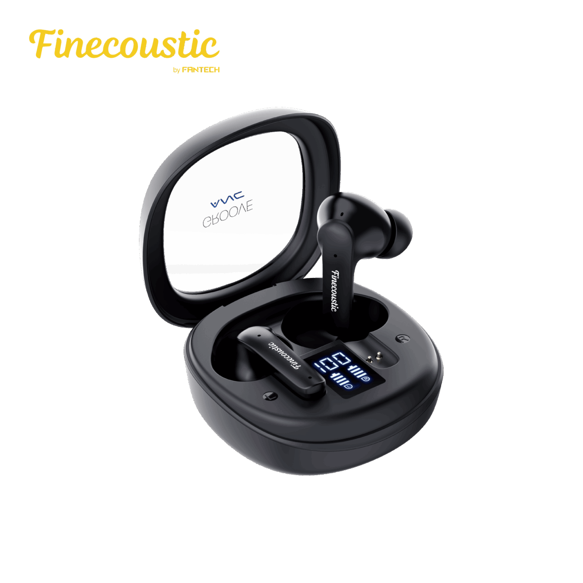 FT20-BLACK FINECOUSTIC EARBUDS GROOVE ANCFT20 TRUE WIRELESS Finecoustic GROOVE ANC FT20 True Wireless Stereo Earbuds — Active Noise Cancelling, Bluetooth 5.3, 13mm Driver, ENC Mic, USB-C Fast Charging, Digital Display, All-Day Battery 