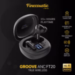 FT20-BLACK FINECOUSTIC EARBUDS GROOVE ANCFT20 TRUE WIRELESS Finecoustic GROOVE ANC FT20 True Wireless Stereo Earbuds — Active Noise Cancelling, Bluetooth 5.3, 13mm Driver, ENC Mic, USB-C Fast Charging, Digital Display, All-Day Battery 