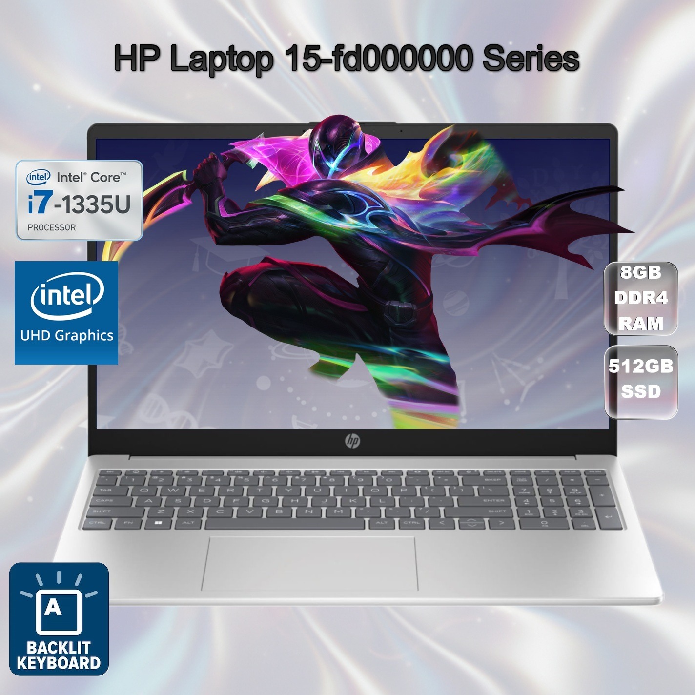 B05A8EA#ABV HP LAPTOP 15-FD0146NE I7-1355U 8GB DDR4 RAM/512GB SSD/15.6" FHD/BACKLIT-ENG/ARA HP  Intel® Core i7-1355U | 8GB DDR4 RAM ; 512GB SSD | 15.6 inch FHD IPS Display | Intel® UHD Graphics | Backlit Eng./Ara. Keyboard | Free DOS 3.0  | Natural Silver ~ 15-fd0146ne