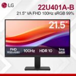 LG 21.5" Full HD VA Monitor | 100Hz Refresh Rate, 1ms MBR, sRGB 99%, HDR10 | Tilt Adjustable, Flicker Safe, Reader Mode | Smooth Gaming & Clear Visuals for Work and Play