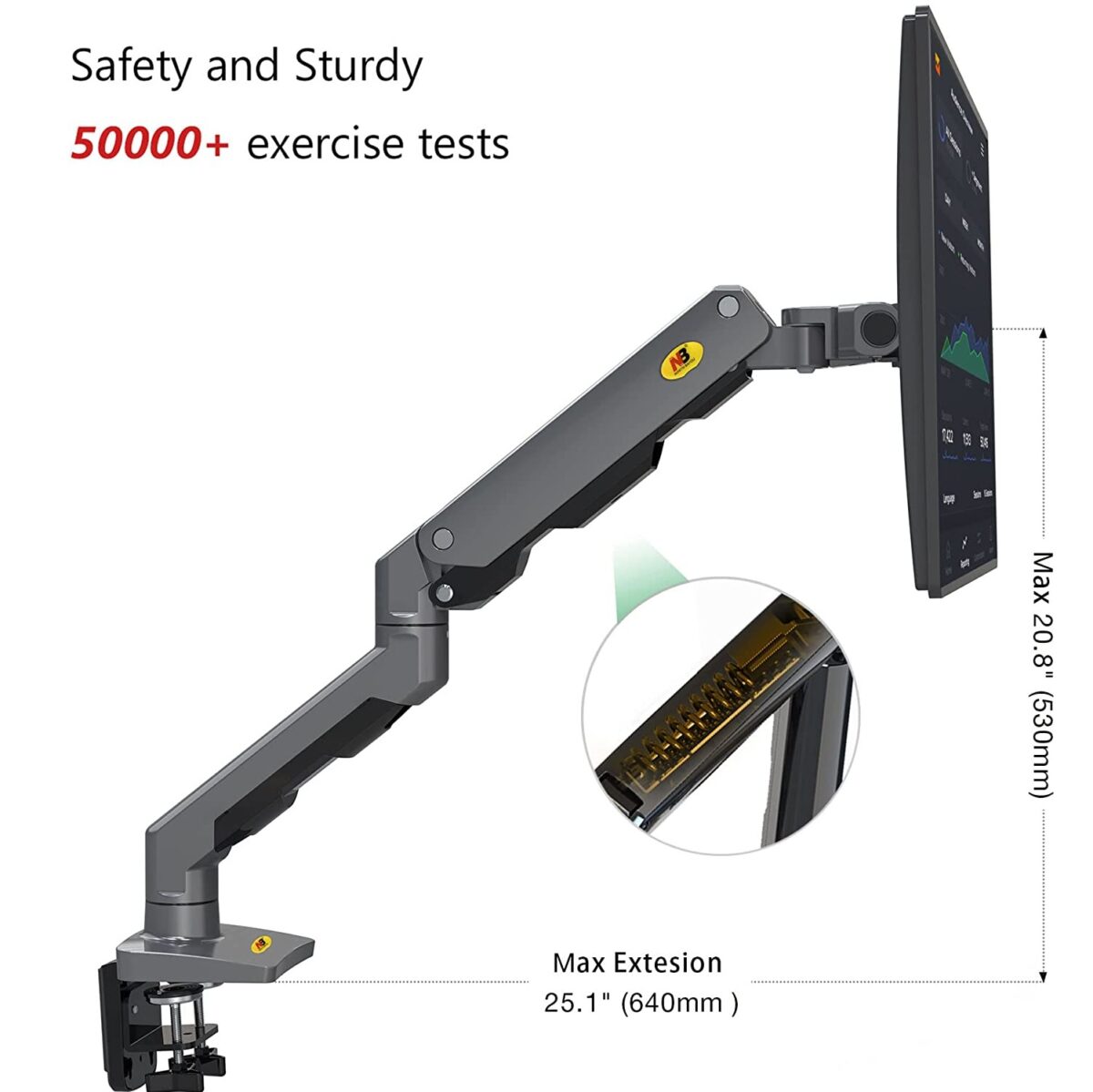 NB-G60 NB G60 Single Heavy Duty Monitor Arm Supports 27" to 45" NB North Bayou Heavy Duty Monitor Arm Desk Mount, Full Motion Stand for 27"-45" Big Screens, 11lbs-33lbs Weight Capacity, Gaming Monitor Stand G60 NB G60 Heavy Duty Adjustable Gas Spring Desk Mount Arm For 27″–45″ Monitors ; 16KG Max Load ; Full Motion 360° Rotation ; Ergonomic Design With Built-In USB Hub & Cable Management
