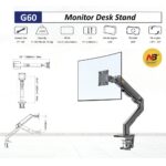 NB-G60 NB G60 Single Heavy Duty Monitor Arm Supports 27" to 45" NB North Bayou Heavy Duty Monitor Arm Desk Mount, Full Motion Stand for 27"-45" Big Screens, 11lbs-33lbs Weight Capacity, Gaming Monitor Stand G60 NB G60 Heavy Duty Adjustable Gas Spring Desk Mount Arm For 27″–45″ Monitors ; 16KG Max Load ; Full Motion 360° Rotation ; Ergonomic Design With Built-In USB Hub & Cable Management