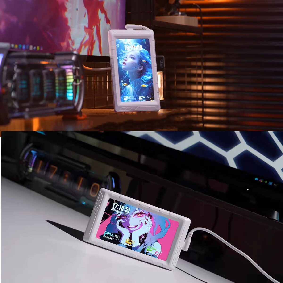 MIRABOX-D5-WHITE 5" LCD SMART SCREEN MINI DISPLAY Mini 5-inch LCD Secondary Smart Display Real-time System Monitor for Gaming PCs and Set-ups , USB-C Interface , Real-Time News, YouTube Sync, Music Rhythm, 1000+ Themes, Smart Reminders, E-Album, And Multi-Screen Linkage | WHITE ~ MIRABOX-D5