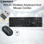 KM-25-WIRELESS-SET LINMONY KM-25 SET KEYBOARD AND MOUSE 2.4GHZ WIRELESS LINMONY KM-25 Wireless Keyboard And Mouse Combo — 2.4GHz Stable Connection, Compact Quiet-Key Keyboard, Optical Ergonomic Mouse, Plug-And-Play USB Receiver | BLACK