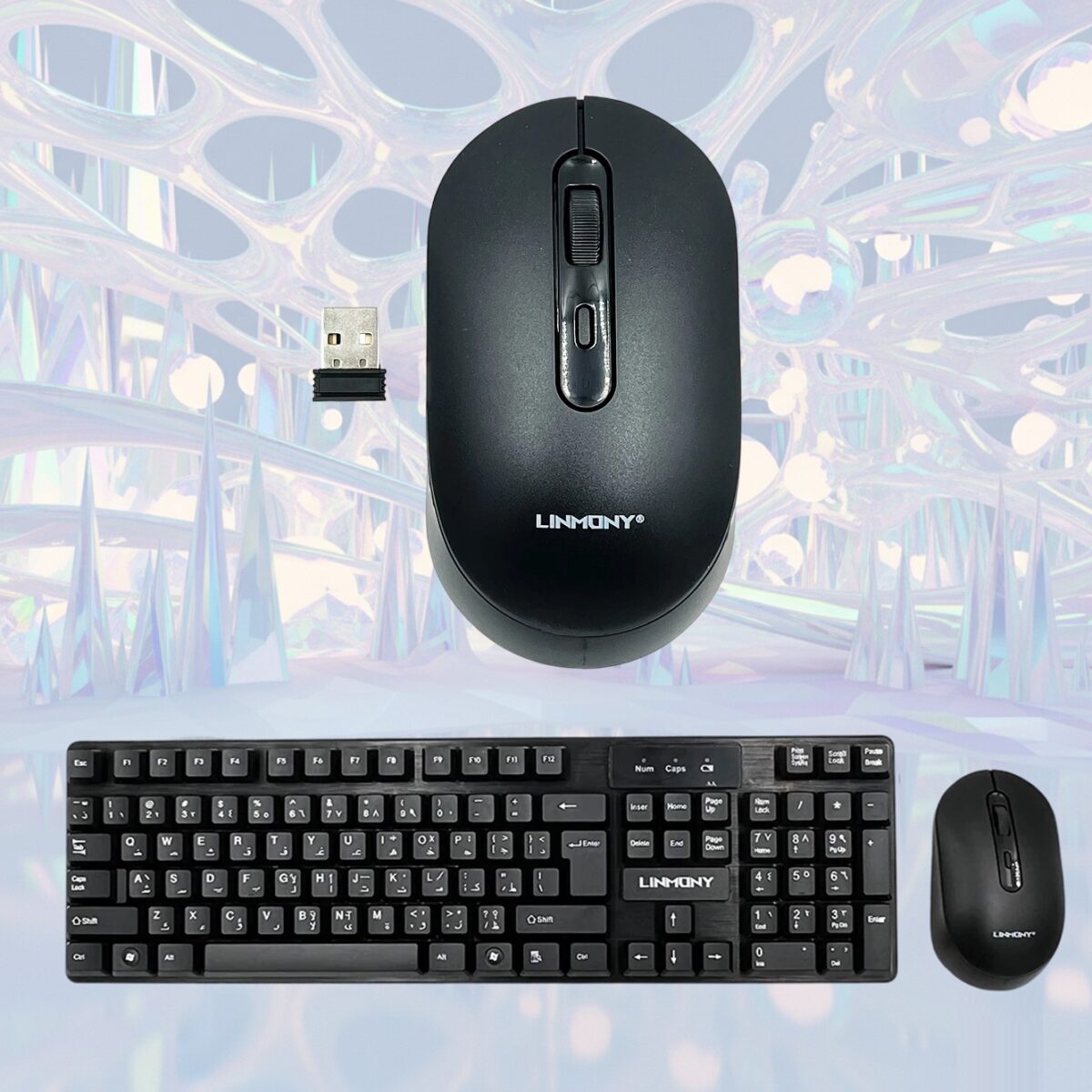 KM-25-WIRELESS-SET LINMONY KM-25 SET KEYBOARD AND MOUSE 2.4GHZ WIRELESS LINMONY KM-25 Wireless Keyboard And Mouse Combo — 2.4GHz Stable Connection, Compact Quiet-Key Keyboard, Optical Ergonomic Mouse, Plug-And-Play USB Receiver | BLACK