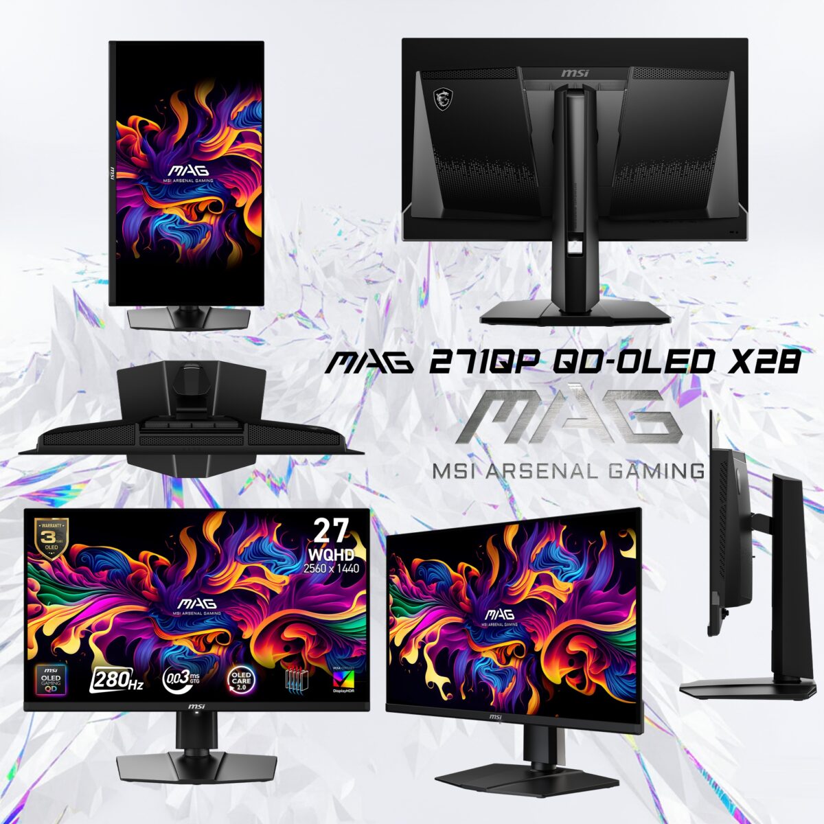 MAG 271QP QD-OLED X28 MSI MAG 271QP QD-OLED X28 27" QHD 280Hz Flat Gaming Monitor MSI MAG 271QP QD-OLED X28 27-inch QHD 280Hz Gaming Monitor – QD-OLED True Black HDR 400, 0.03ms GtG, HDMI 2.1, Adaptive Sync, ClearMR 15000, OLED Care 2.0, 99% DCI-P3, Adjustable Stand 