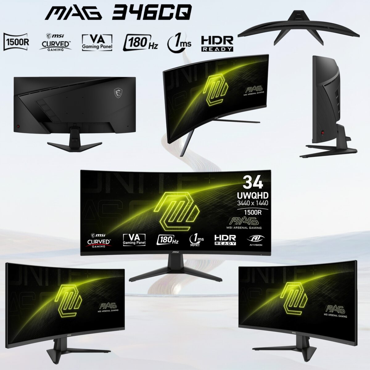 MSI MAG 346CQ 34-inch 3440 x 1440 (UWQHD) Gaming Monitor, 180Hz, Adaptive-Sync, HDMI, DisplayPort, VESA Mountable, Tilt, Height Adjustable, Speaker, 1ms, Black