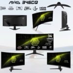 MSI MAG 346CQ 34-inch 3440 x 1440 (UWQHD) Gaming Monitor, 180Hz, Adaptive-Sync, HDMI, DisplayPort, VESA Mountable, Tilt, Height Adjustable, Speaker, 1ms, Black