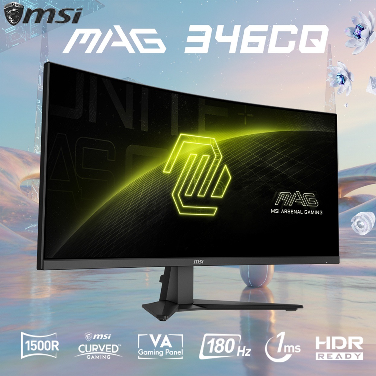 MSI MAG 346CQ 34-inch 3440 x 1440 (UWQHD) Gaming Monitor, 180Hz, Adaptive-Sync, HDMI, DisplayPort, VESA Mountable, Tilt, Height Adjustable, Speaker, 1ms, Black