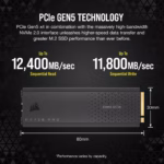 CSSD-F2000GBMP700PRO CORSAIR MP700 PRO 2TB GEN 5 12400MB/S M.2 NVME WITH HEATSINK CORSAIR MP700 PRO 2TB PCIe Gen5 x4 NVMe 2.0 M.2 SSD With Active Air Cooler, 12,400MB/s Read, 11,800MB/s Write, 3D TLC NAND, AES 256-Bit Encryption, DirectStorage