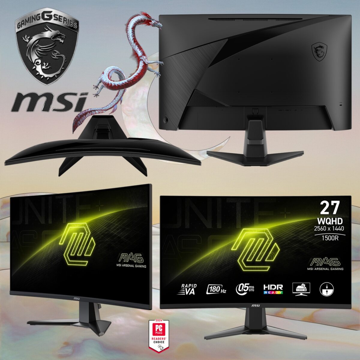 9S6-3CD91M-002 MSI MAG 27CQ6F 27" VA CURVED WQHD 180HZ 1MS-BLACK MSI MAG 27CQ6F 27" WQHD 180Hz 0.5ms Curved Gaming Monitor With Rapid VA Panel, Adaptive-Sync, HDR Ready, AI Vision, HDMI CEC & Tilt Adjustable Stand 