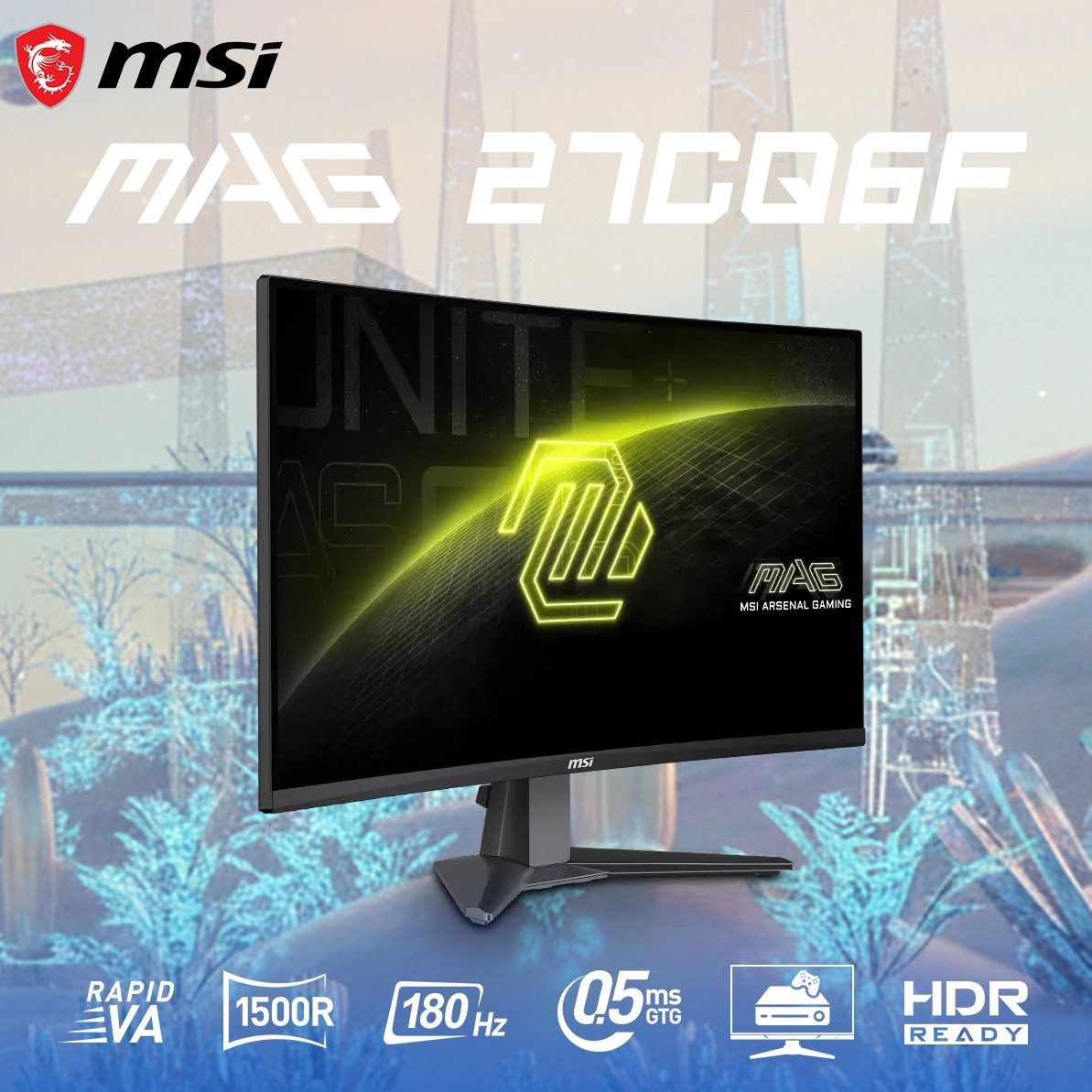 MSI MAG 27CQ6F gaming monitor 180Hz Refresh rate, 0.5ms (GtG, Min.) 9S6-3CD91M-002 MSI MAG 27CQ6F 27" VA CURVED WQHD 180HZ 1MS-BLACK MSI MAG 27CQ6F 27" WQHD 180Hz 0.5ms Curved Gaming Monitor With Rapid VA Panel, Adaptive-Sync, HDR Ready, AI Vision, HDMI CEC & Tilt Adjustable Stand