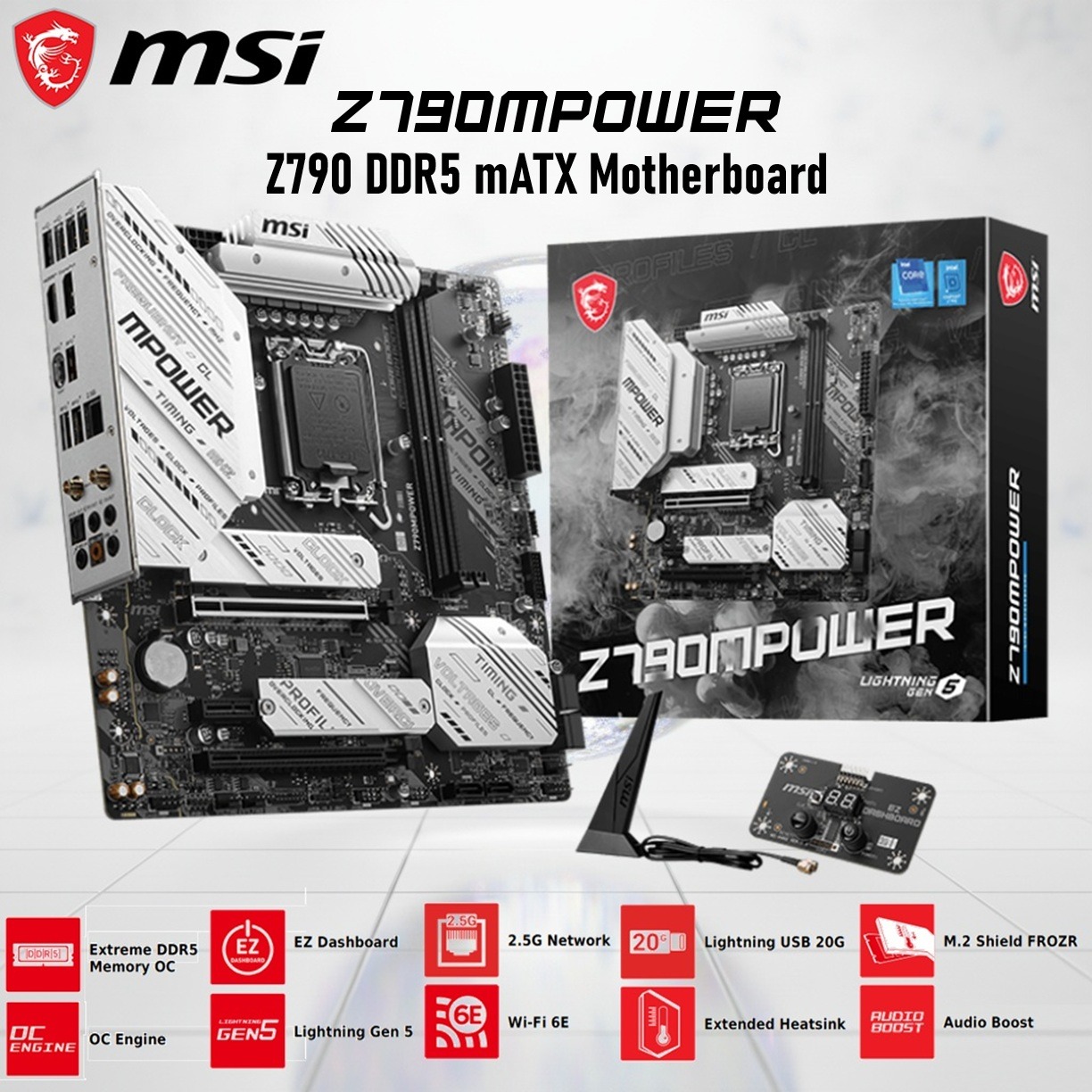 MSI Z790M-POWER-WIFI-D5 Z790MPOWER MSI Z790 MPOWER DDR5 mATX Motherboard - LGA1700 For Intel 14th/13th/12th Gen - PCIe 5.0 - Wi-Fi 6E - 2.5G LAN - DDR5 8000MHz OC - M.2 Shield Frozr - OC Engine -Audio Boost