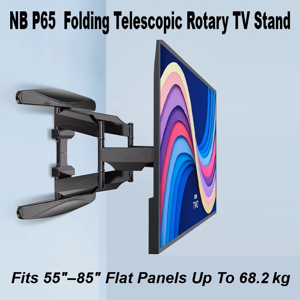 NB-P65 NB P65 Bracket TV Swivel HEAVY DUTY 55" - 85" NB P65 Cantilever TV Wall Mount ; Fits 55″–85″ Flat Panels ; Full Motion Tilt +8°/-5°, Swivel 180°, Rotation ±4°, Max Load 68.2 kg, Max Extension 500 mm, Powder-Coated Steel