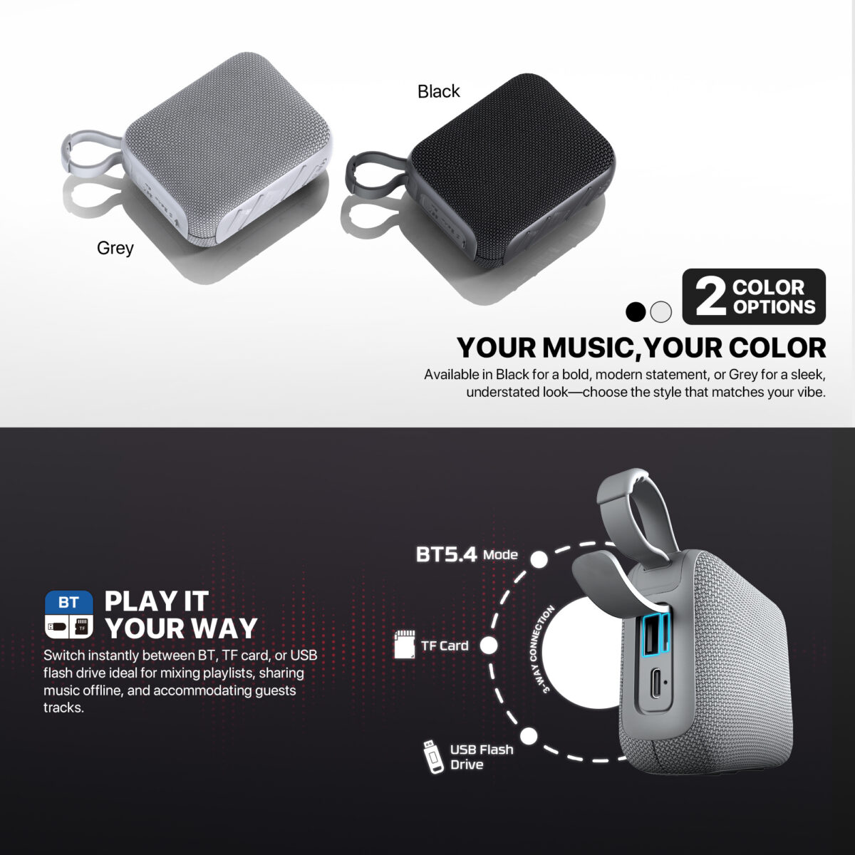 FANTECH-BS153-BLACK Fantech Nerabox Bs153 Wireless Speaker Bluetooth 5.4/5W Rms/Tws Mode/Usb & Tf Card Support Fantech NeraBox BS153 Portable Speaker With 3-Way Connectivity, TWS Stereo Mode, Deep Bass, 5W RMS Output, 1200mAh Battery, Passive Radiator, USB-C, TF Card, And USB Flash Drive Support | BLACK 