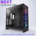 CM-H92FB-R1 NZXT H9 FLOW RGB MID TOWER CASE ALL BLACK NZXT H9 Flow RGB Large Dual-Chamber Mid-Tower ATX Airflow BLACK Case With Mesh Panels, 10-Fan Support, 420mm Radiator Space, 435mm GPU Clearance, And Back-Connect Ready