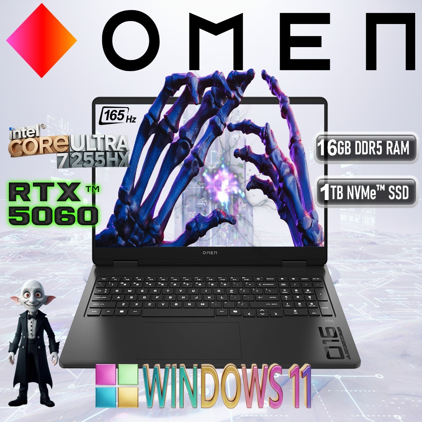 C54V1UA#ABA HP OMEN SLIM 16-AN0037WM ULTRA 7 255H 16GB RAM DDR5/1TB SSD/16" QHD/RTX 5060 8GB/WIN11 HP OMEN Slim 16 : Intel® Core Ultra 7 255H | 16GB DDR5 RAM ; 1TB NVMe SSD |  RTX 5060  (8GB) +  Arc 140T GPU | 16-inch 2K 165Hz Display | Backlit Anti-Ghosting Keyboard | Windows 11 | SHADOW BLACK ~ 16-an0037wm
