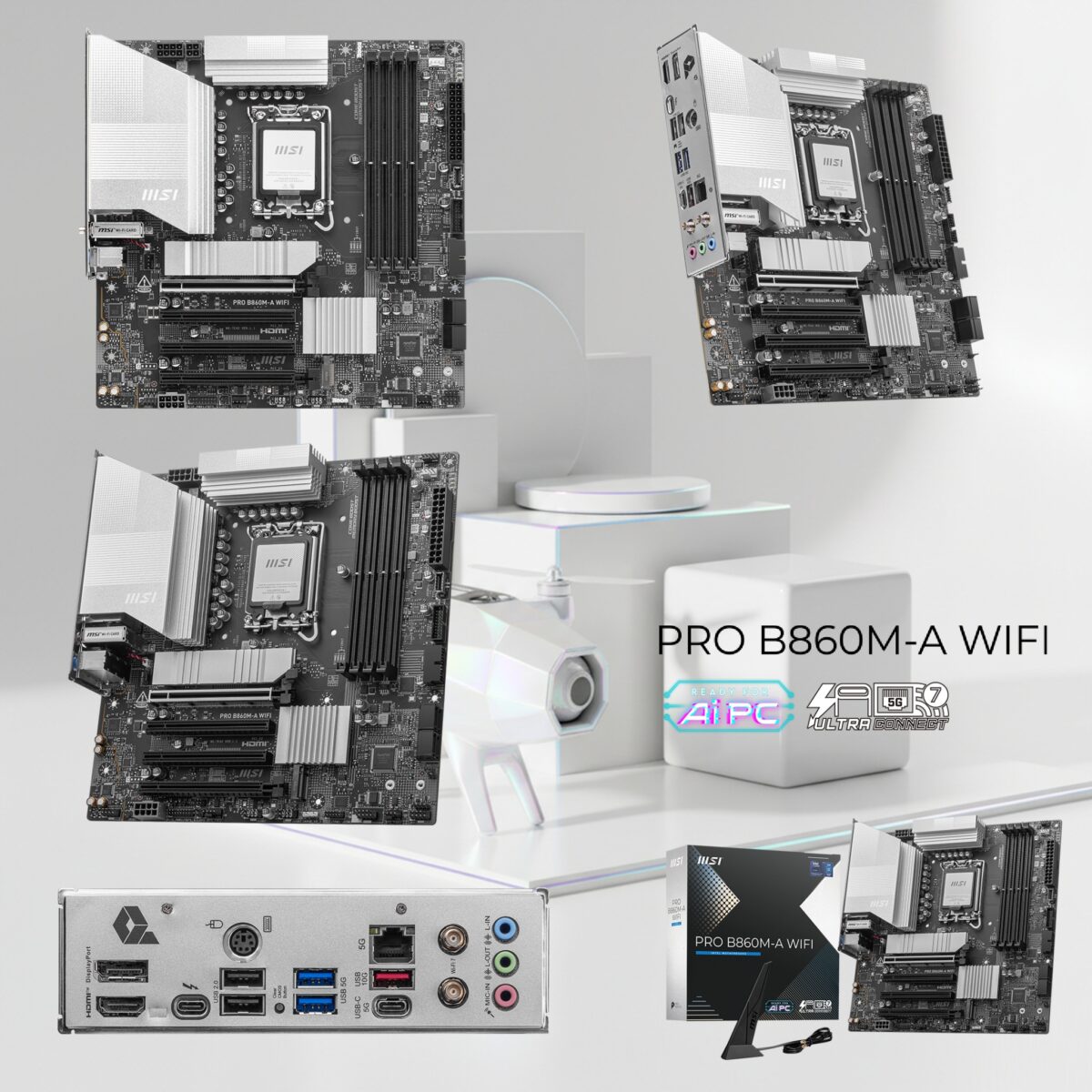 MSI PRO B860M-A WIFI MSI PRO B860M-A WIFI MSI PRO B860M-A WIFI B860 mATX Motherboard - LGA1851 Socket - DDR5 8600+ MT/s - Wi-Fi 7 & 5G LAN - Thunderbolt 4 - PCIe 5.0 M.2 - 12+1+1+1 Power - Intel Core Ultra Series 2 Ready