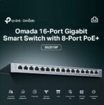 TP-Link Omada TL-SG2016P 16-Port Gigabit Smart Switch with 8-Port PoE+, 120W Budget, Omada SDN Cloud Control, VLAN, QoS, ACL, Fanless Metal Design for Business Networks