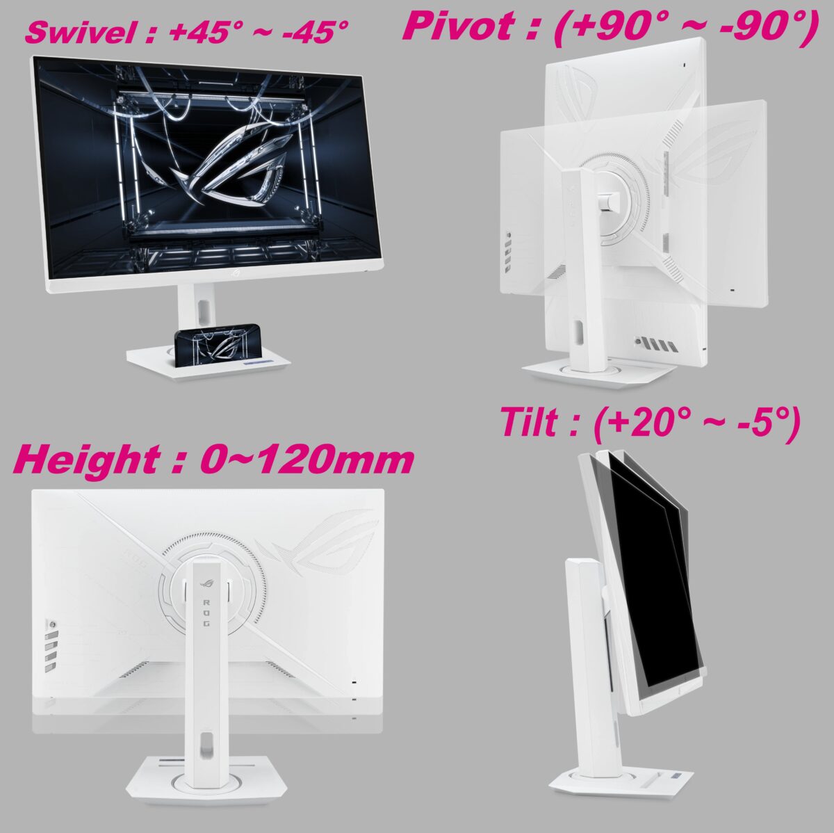 XG27ACS-W ASUS ROG Strix XG27ACS-W White Gaming Monitor – 27-inch WQHD, 180Hz , 1ms , Fast IPS, Extreme Low Motion Blur Sync, USB Type-C, G-Sync compatible, DisplayWidget , tripod socket, HDR, Fully Adjustable Stand