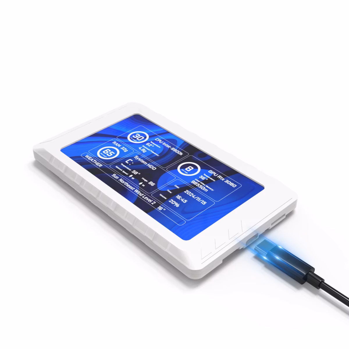 MIRABOX-D5 5" LCD SMART SCREEN MINI DISPLAY Mini 5-inch LCD Secondary Smart Display Real-time System Monitor for Gaming PCs and Set-ups , USB-C Interface , Real-Time News, YouTube Sync, Music Rhythm, 1000+ Themes, Smart Reminders, E-Album, And Multi-Screen Linkage | BLACK ~ MIRABOX-D5 