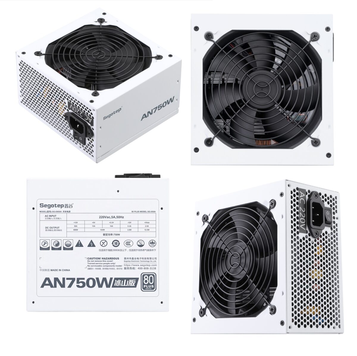 AN750W-WHITE SEGOTEP AN750W 750W WHITE COLOR 80PLUS WHITE NON MODULAR POWERSUPPLY Segotep AN750W White Iceberg Edition 750W 80 PLUS PSU With 87.47% Efficiency, Active PFC, 120mm Hydraulic Bearing Fan, Flat White Cables & Smart Temp Control 