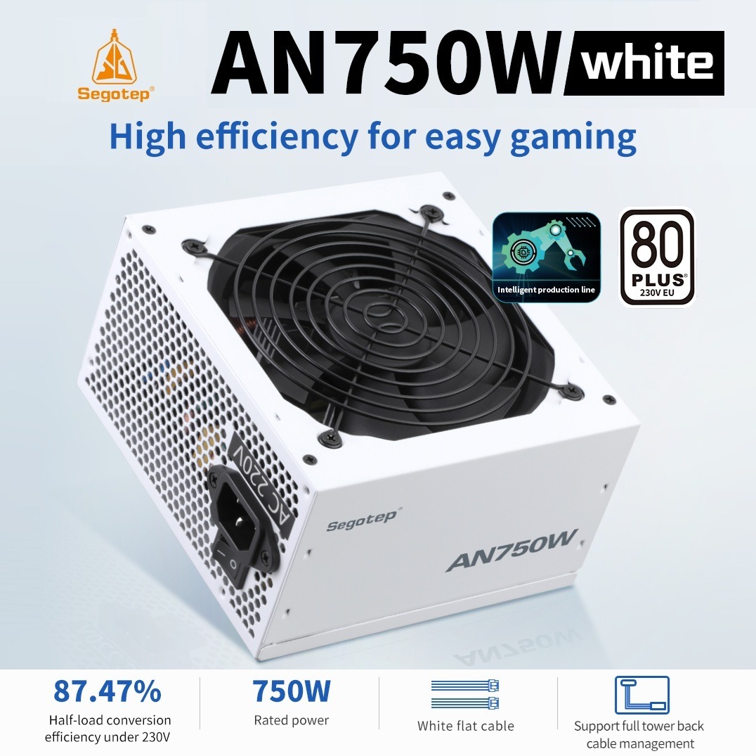 AN750W-WHITE SEGOTEP AN750W 750W WHITE COLOR 80PLUS WHITE NON MODULAR POWERSUPPLY Segotep AN750W White Iceberg Edition 750W 80 PLUS PSU With 87.47% Efficiency, Active PFC, 120mm Hydraulic Bearing Fan, Flat White Cables & Smart Temp Control 