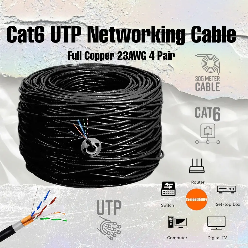 CAT6-23AWG SONIX CAT6 23AWG UTP CABLE 305M SONIX Cat6 UTP Networking Cable 305 meters Outdoor Full Copper 23AWG 4 Pair , High-Speed Gigabit LAN Cable , Durable PVC Jacket , CE, ROHS, ISO Certified