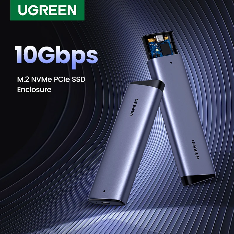 UGREEN-15813 UGREEN M.2 NVME/SATA SSD ENCLOSURE  UGREEN M.2 NVMe & SATA SSD Aluminum Alloy Enclosure - Dual Protocol M.2 to USB Type-C SSD Adapter - Supports M.2 2230, M.2 2242, M.2 2260, M.2 2280 - 10Gbps Speed ,Up to 2TB Capacity , For Windows/macOS/Linux | SILVER ~ CM767 - 15813 