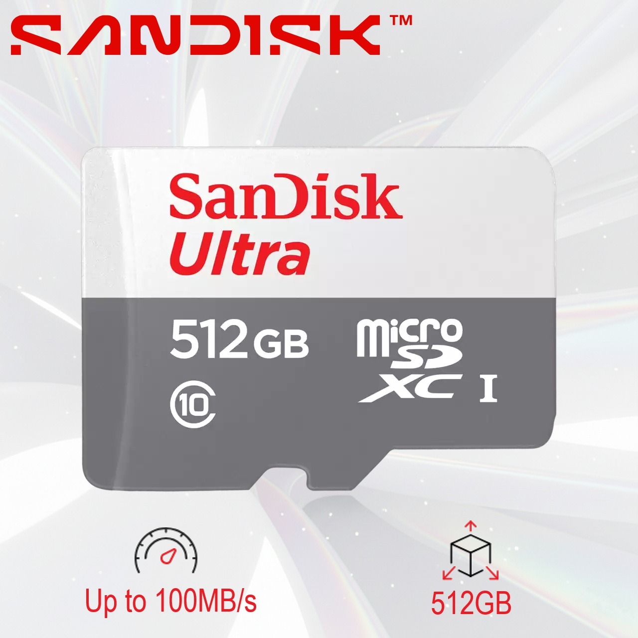 SDSQUNR-512G-GN3MN SANDISK ULTRA MICRO SDXC CARD 512GB 100MB/S SanDisk Ultra 512GB microSDXC UHS-I Card 100MB/s – Class 10 Full HD Video, Android Compatible, Memory Zone App Support (White/Gray) 
