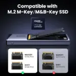 UGREEN-15813 UGREEN M.2 NVME/SATA SSD ENCLOSURE  UGREEN M.2 NVMe & SATA SSD Aluminum Alloy Enclosure - Dual Protocol M.2 to USB Type-C SSD Adapter - Supports M.2 2230, M.2 2242, M.2 2260, M.2 2280 - 10Gbps Speed ,Up to 2TB Capacity , For Windows/macOS/Linux | SILVER ~ CM767 - 15813 