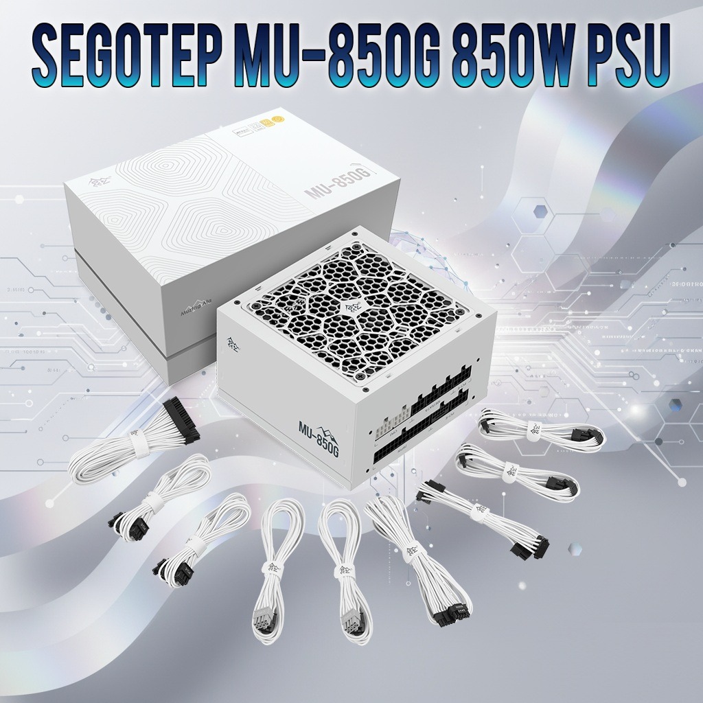 Segotep MU-850G 850W PSU Kunlun 80 Plus Gold ATX 3.0 & PCIe 5.0 Full Modular Power Supply Active PFC FDB Fan LLC Pro + DC-DC Framework – WHITE