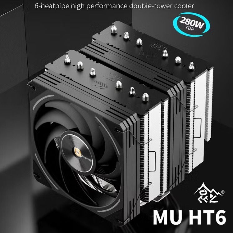 Segotep MU-HT6 Double-Tower CPU Air Cooler with Dual 120mm 5V ARGB Fans, 6x6mm Nickel-Plated Copper Heat Pipes, 270W TDP, CNC Copper Base, PWM Control and Wide Intel AMD Compatibility