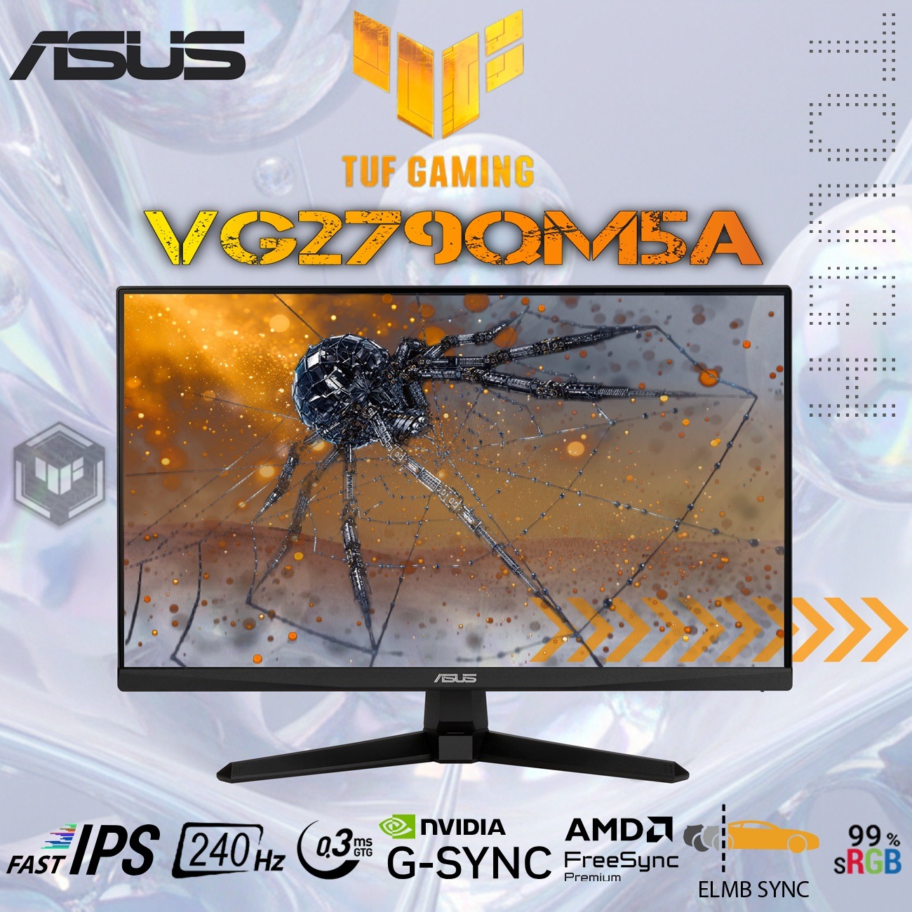 VG279QM5A TUF Gaming Series 5 - VG279QM5A Gaming Monitor – 27-inch FHD Fast-IPS panel, 240Hz, 0.3ms , G-SYNC® compatible, AMD FreeSync Premium, ELMB SYNC, 99% sRGB, DisplayWidget Center, Gaming AI, Speakers 