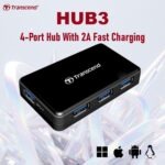 TS-HUB3K TRANSCEND 4 PORT HUB USB 3.1 GEN1 Transcend HUB3 : 4-Port Hub With 2A Fast Charging – USB 3.1 Gen 1 Interface, External Power Adapter, 10x Faster Transfer, LED Indicator, Windows/Mac/Linux Compatible