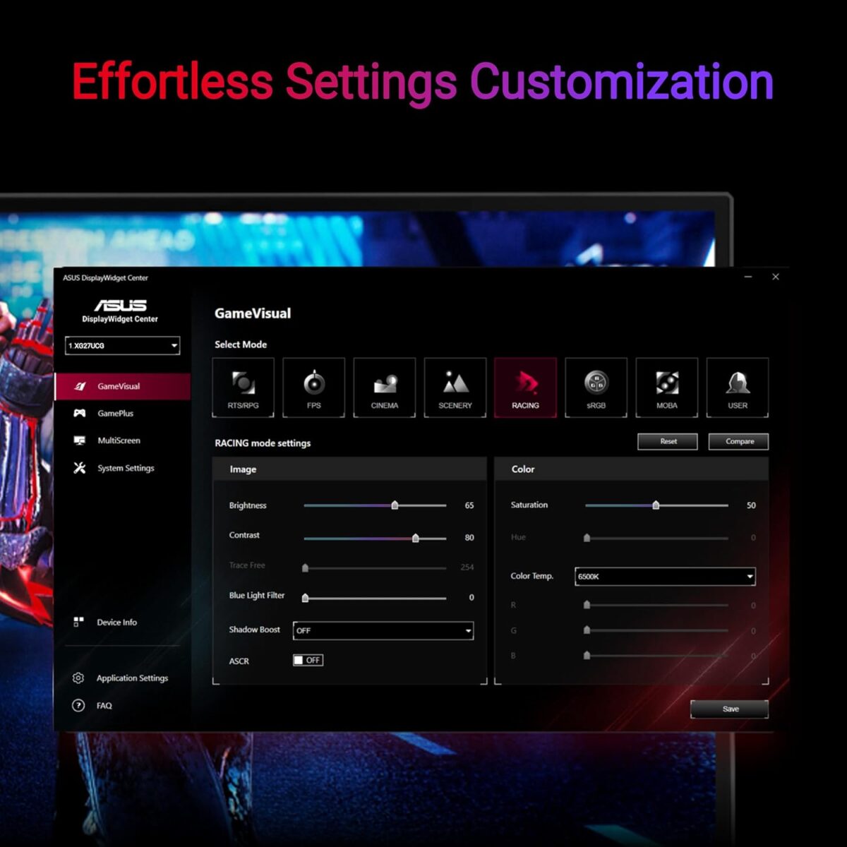 XG27UCG ASUS ROG Strix XG27UCG Dual mode 27-inch Gaming Monitor – Switch Between 4K 160Hz or FHD 320Hz , 1ms (GTG), Fast IPS, Extreme Low Blur Sync, USB Type-C, G-Sync , DisplayWidget Center, tripod socket, HDR, Aura Sync