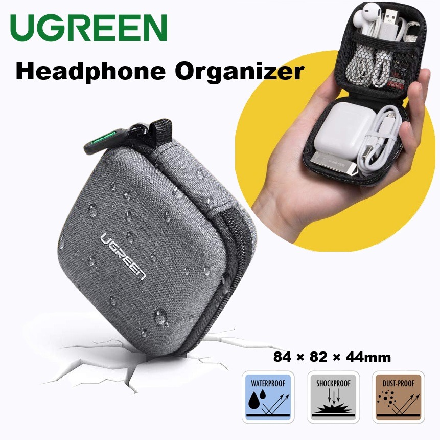 UGREEN-LP128-70577 UGREEN BAG ORGANISER GREY UGREEN Headphone Organizer Mini Shockproof Carrying Case - Travel Pouch For AirPods, Bose, Beats, Sony, Wireless Earbuds, USB Cable, Flash Drive, Charger, Adapter, SD Card ; 84×82×44mm ; 100g | LP128-70577