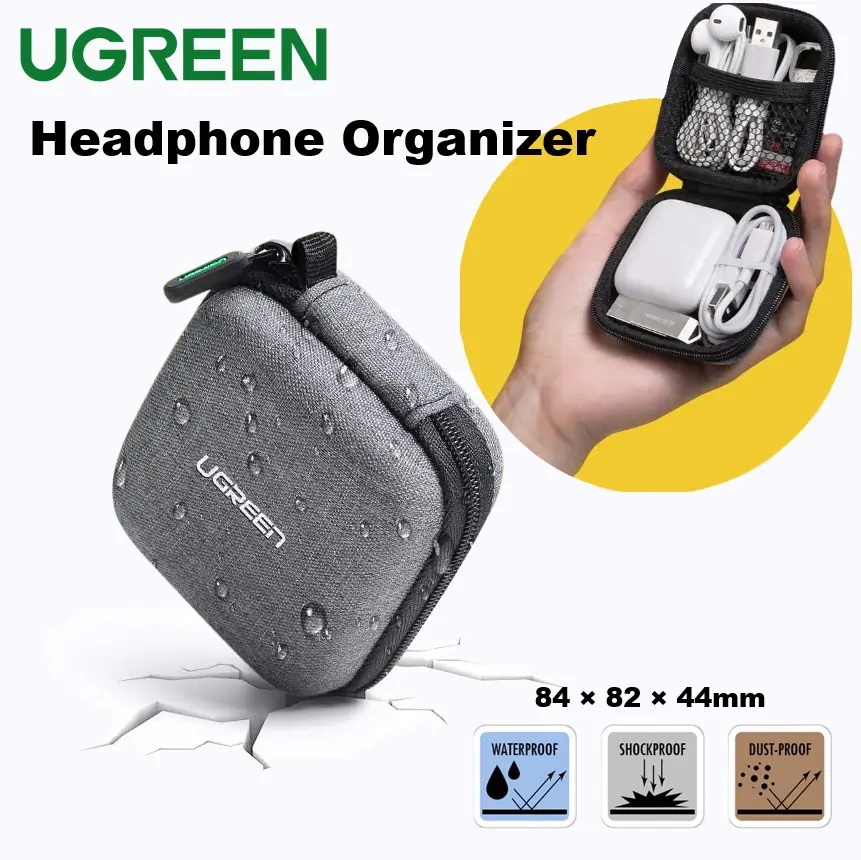 UGREEN-LP128-70577 UGREEN BAG ORGANISER GREY UGREEN Headphone Organizer Mini Shockproof Carrying Case - Travel Pouch For AirPods, Bose, Beats, Sony, Wireless Earbuds, USB Cable, Flash Drive, Charger, Adapter, SD Card ; 84×82×44mm ; 100g | LP128-70577
