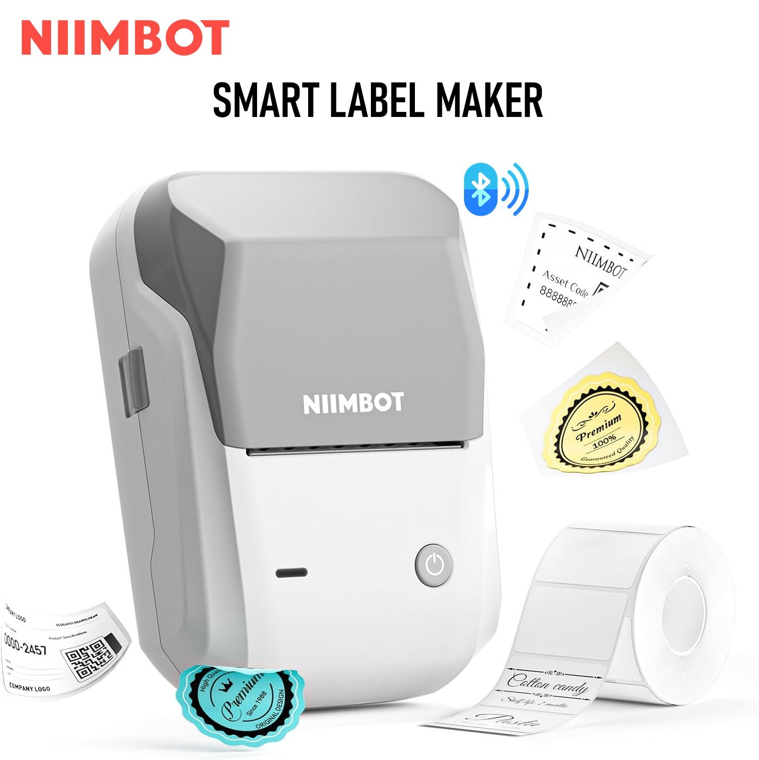NIIMBOT-B1-GREY NIIMBOT B1 SMART LABEL PRINTER BLUETOOTH GREY NIIMBOT B1 Bluetooth Thermal Label Maker – 2" Portable Sticker Printer, 203DPI Resolution, Ink-Free Printing, Excel Batch Labels, iOS Android Windows Compatible, For Home Office Small Business | GREY 