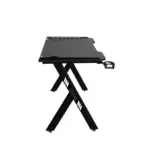 GAMINGDESK-NAZOLIN2 Gaming Desk RGB 120x60x72cm – Black & White Gaming Desk With Y-Shaped Legs, RGB Lighting With 9 Modes, Carbon Fiber Texture Surface, 120×60 cm Space, Cable Box + Headphone & Cup Holders, 18mm MDF Board Build | BLACK 
