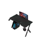GAMINGDESK-NAZOLIN2 Gaming Desk RGB 120x60x72cm – Black & White Gaming Desk With Y-Shaped Legs, RGB Lighting With 9 Modes, Carbon Fiber Texture Surface, 120×60 cm Space, Cable Box + Headphone & Cup Holders, 18mm MDF Board Build | BLACK 
